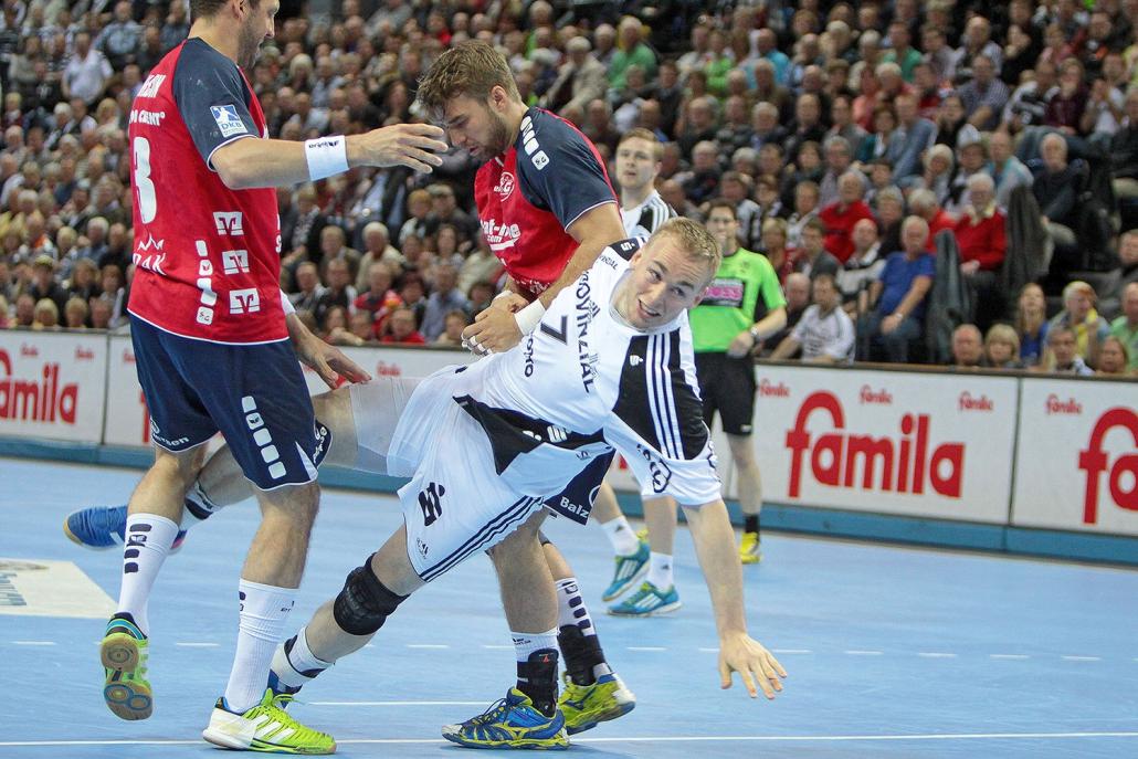 René Toft Hansen (Mi.) und der THW Kiel bereiten sich beim Unser-Norden-Cup auf die neue Spielzeit vor