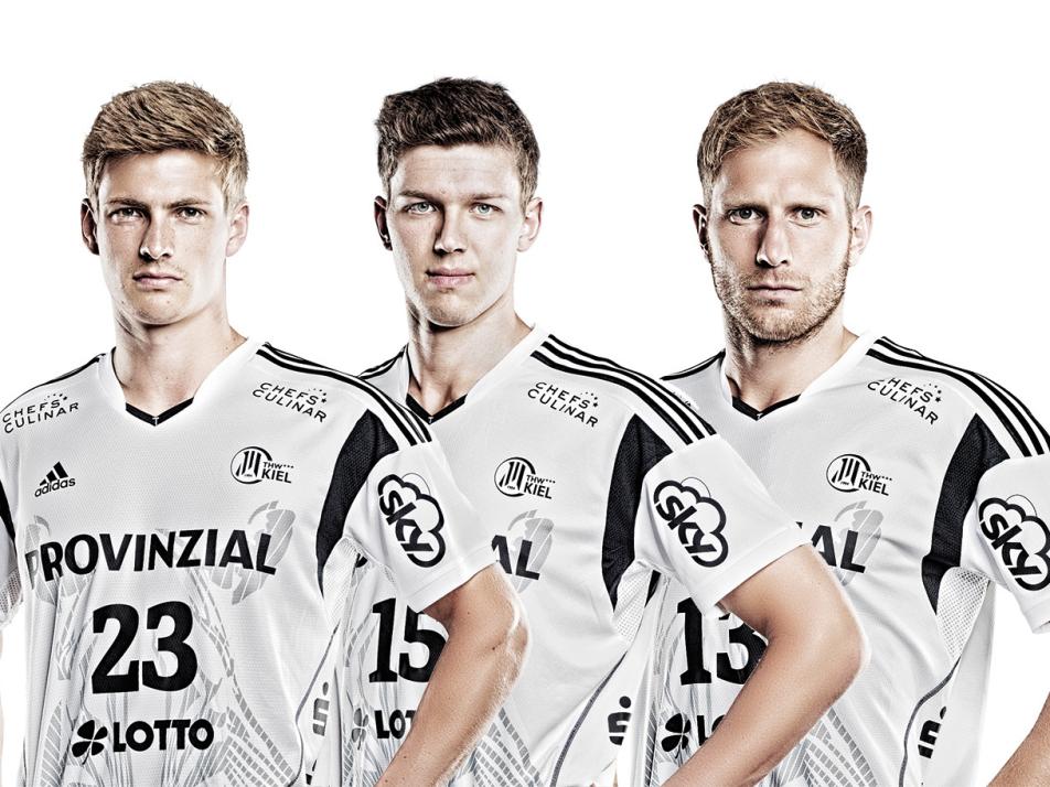 Rune Dahmke, Christian Dissinger und Steffen Weinhold (v. li) stehen im deutschen Aufgebot für den Handball-Supercup