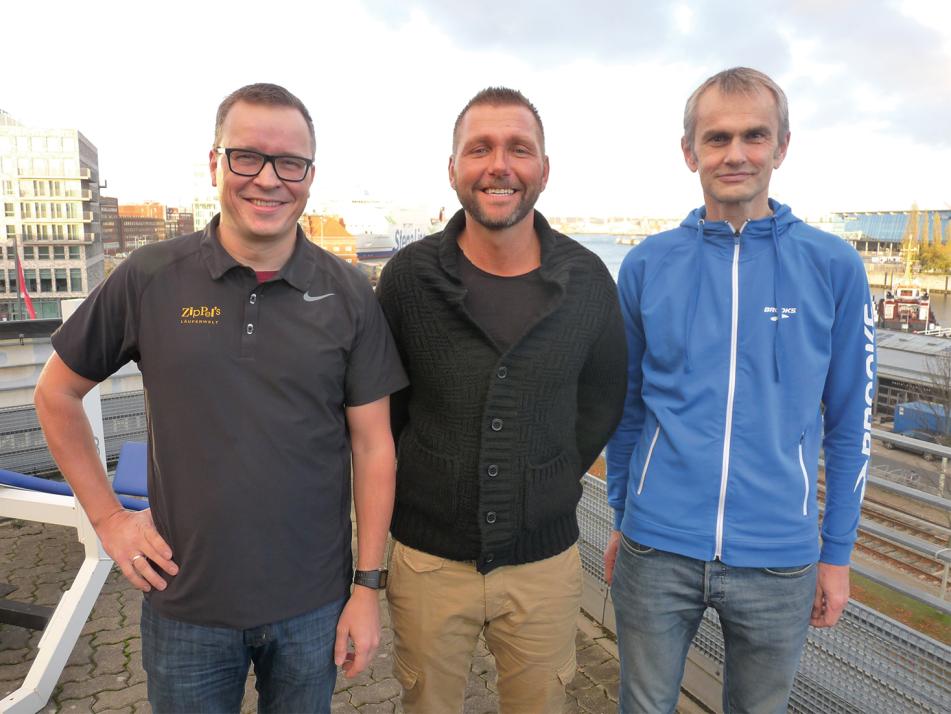 Die drei Laufprofis Thomas Beck, Felix Willimzig und Michael Wittich (v. li.) leisten Unterstützung auf dem Weg zum Marathon