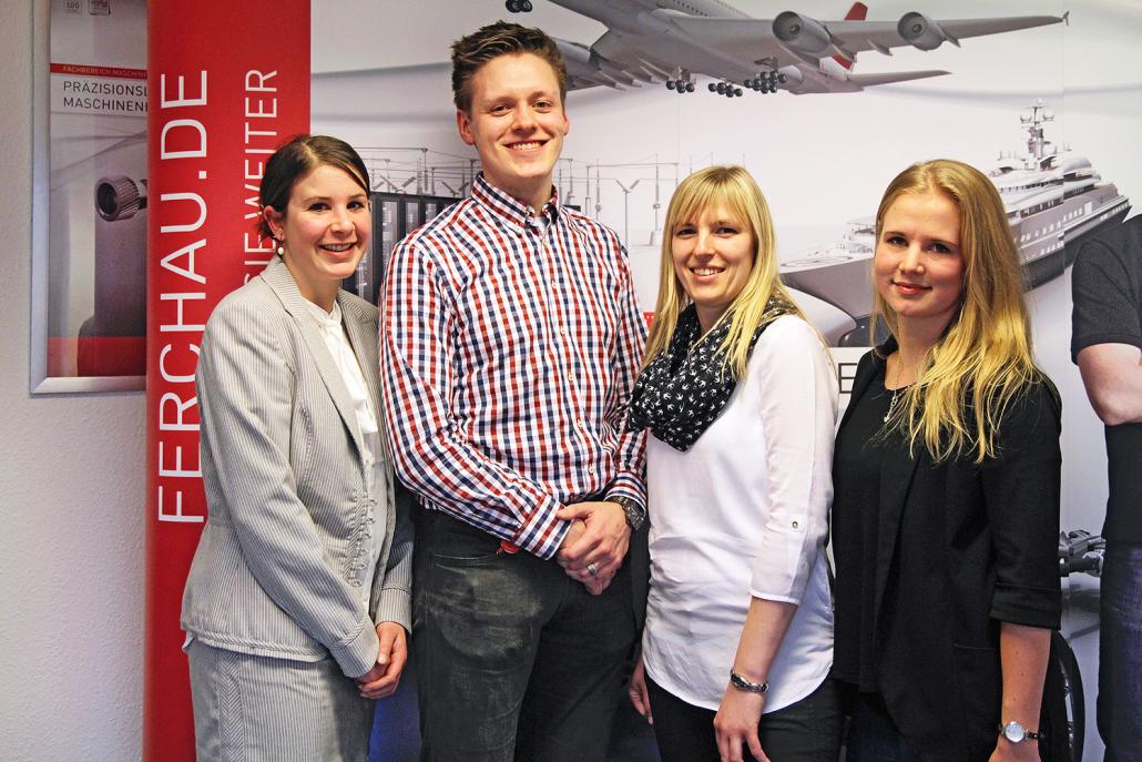 Mit FERCHAU haben Nadine Schröder, Sven Ingwersen, Katharina Koops und Sarah Krause (v. li.) einen Arbeitgeber gefunden, der ihre Potenziale bestmöglich fördert