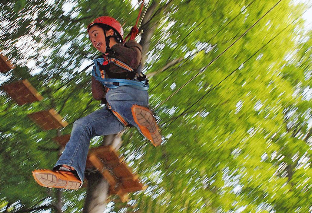 Im Kletterpark findet das Sportprogramm in den Baumkronen statt