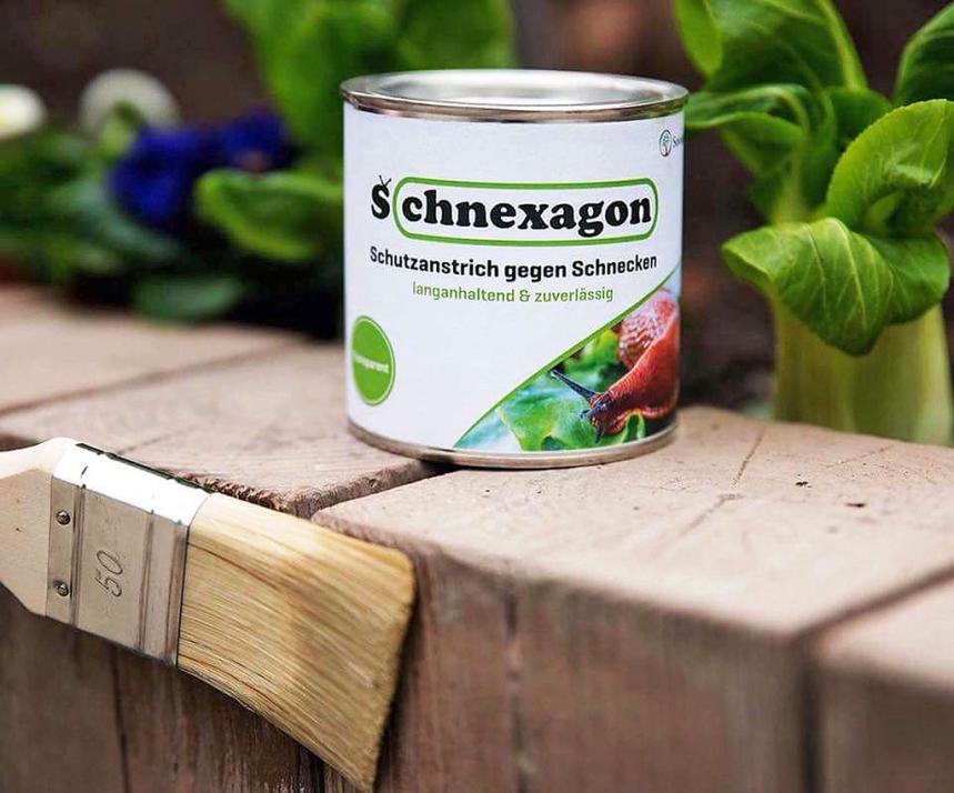 Schnexagon ist ein ökologischer Schutzanstrich, an dem Schnecken nicht haften bleiben