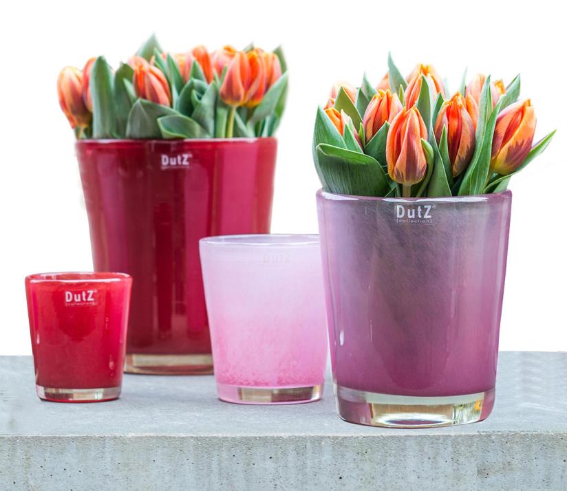 Sommerliche Vasen und Windlichter von „Dutz“ in verschiedenen Größen, Formen und Farben aus mundgeblasenem Glas, ab 14,90 Euro.