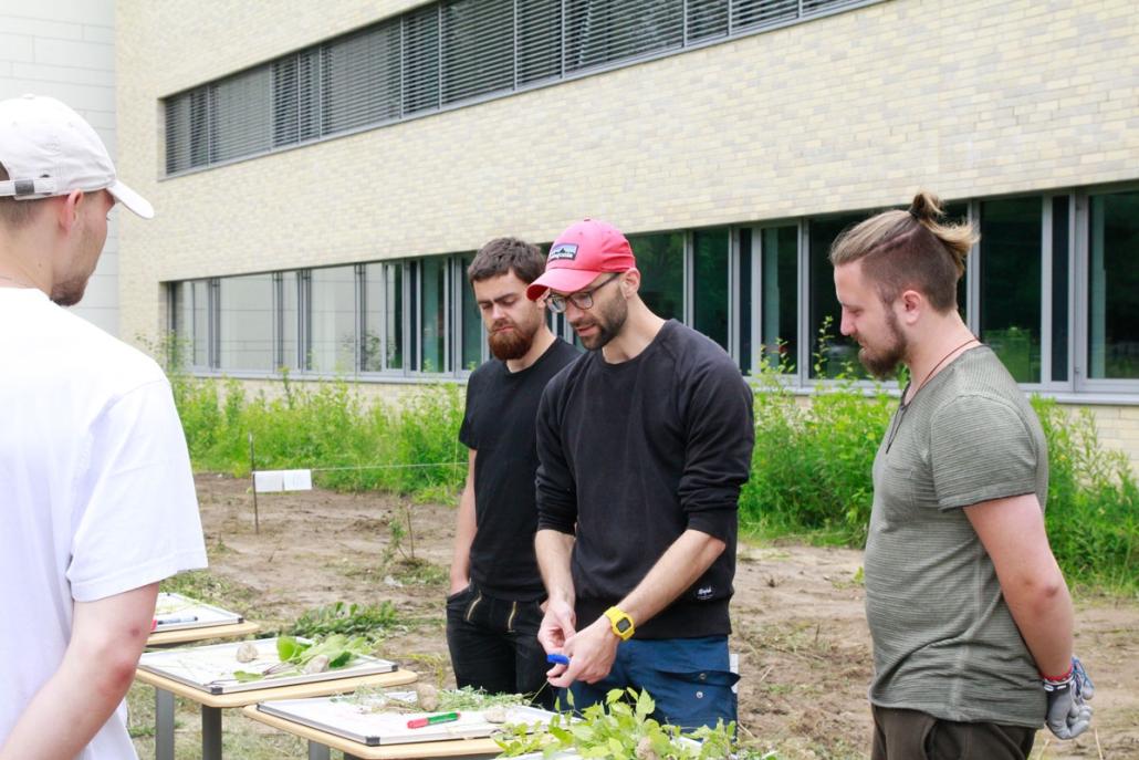 Bildung steht bei der Wildkräuter-Wiese im Vordergrund. Christoph Knoll (mitte) spricht mit den Schülern über die Eigenschaften der Pflanzen