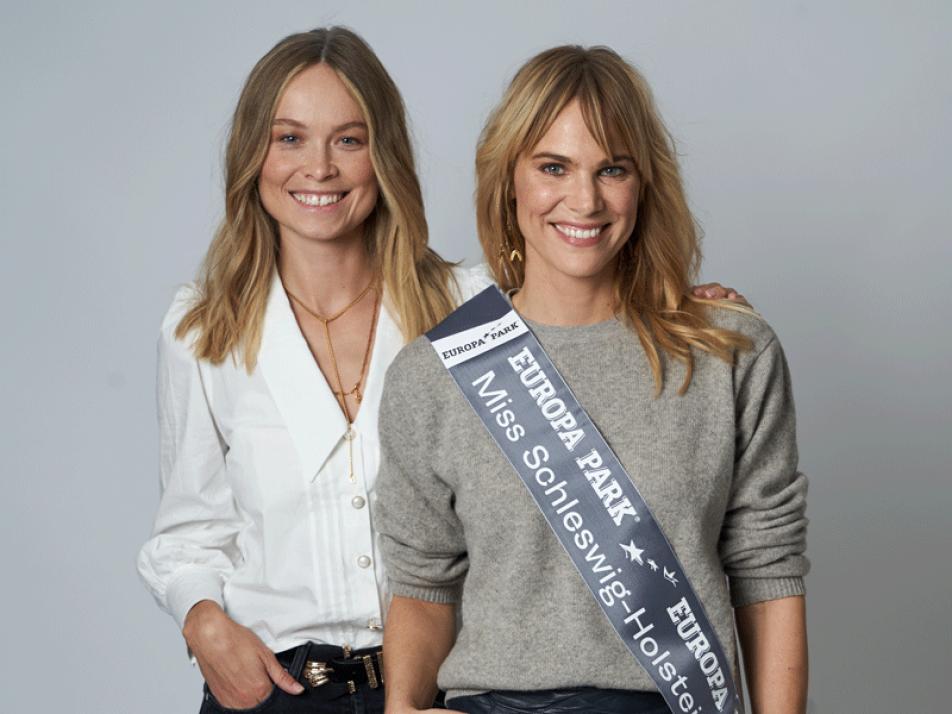 Nadine Berneis, amtierende Miss Germany 2019 drückt der Kielerin Leonie von Hase (v. li.) die Daumen bei der Wahl zur Miss Germany 2020 im Europspark 