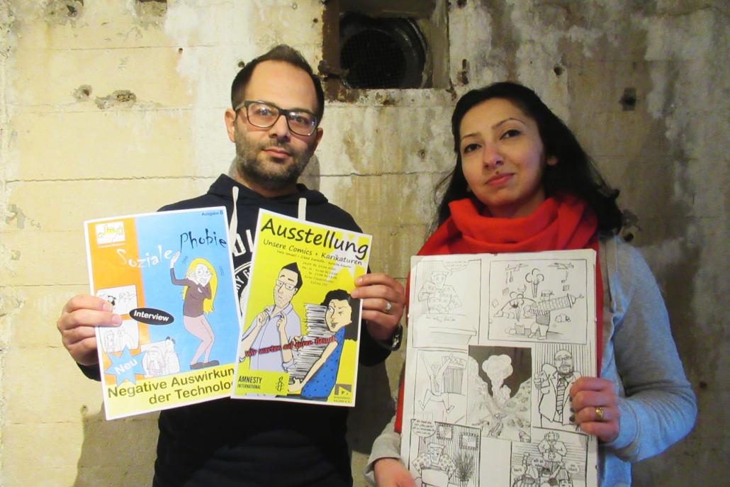Zwei syrische Comiczeichner im Flandernbunker