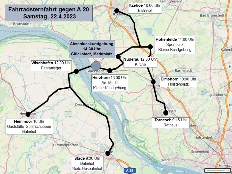 Tourpunkte und Zubringer der Fahrraddemo