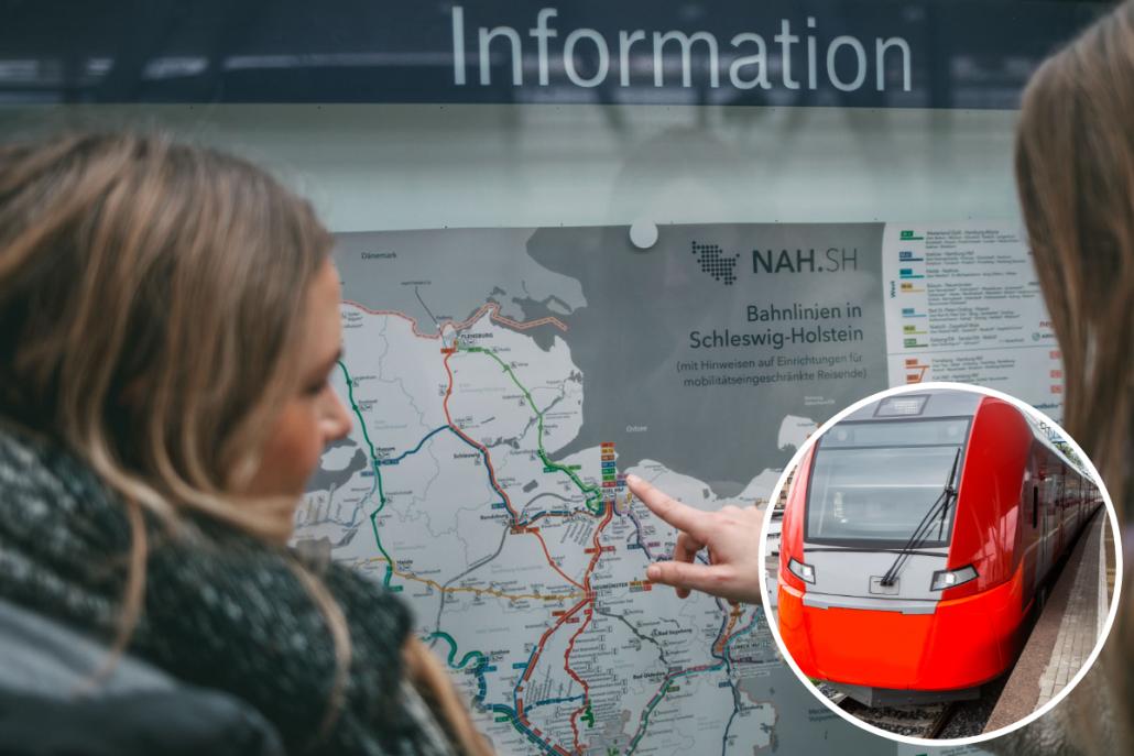 Was können die neuen Akku-Züge? Darüber klärt NAH.SH-Geschäftsführer Dr. Arne Beck im Kieler Hauptbahnhof, Gleis 6 auf.