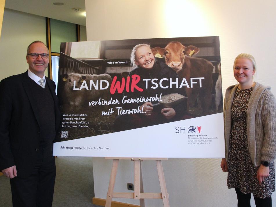 Minister Werner Schwarz und Landwirtin Wiebke Wendt unterstützen die Kampagne. 
