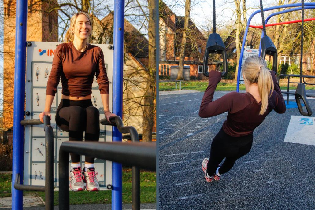 Redakterin Finja testet die Calisthenics-Anlage an der Forstbaumschule – und gibt einen Daumen nach oben!