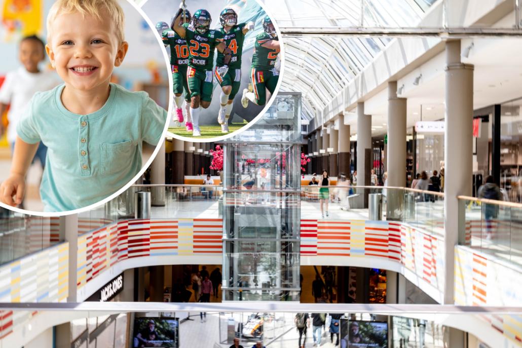 Der Sophienhof Kiel als Bühne für Begegnung und Bewegung: Spielende Kinder, sportliche Action mit den Kiel Baltic Hurricanes und Veranstaltungen, die Unterhaltung und Engagement in der Innenstadt verbinden.