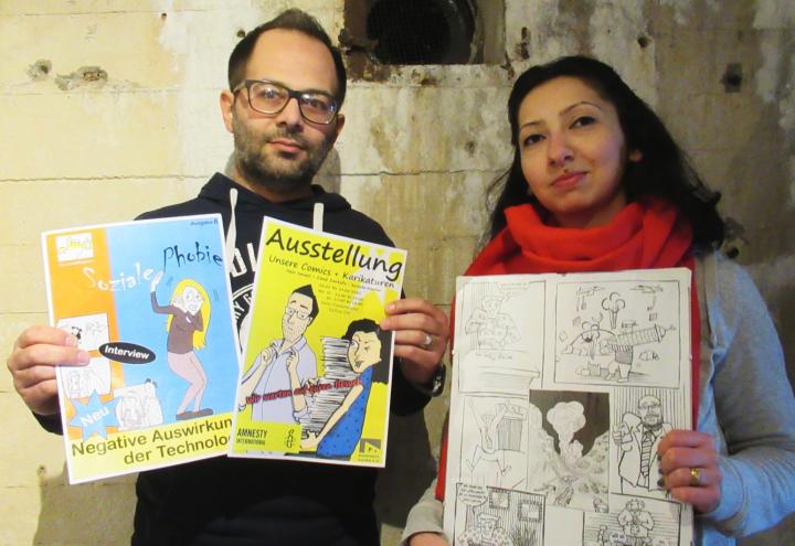 Zwei syrische Comiczeichner im Flandernbunker 